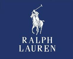 Ralph Lauren Brand Symbol With Name White Logo Clothes Design Icon Abstract Vector Illustration With Blue Background