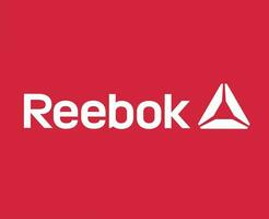 reebok marca logo con nombre blanco símbolo ropa diseño icono resumen vector ilustración con rojo antecedentes