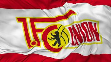 1 fc Union Berlin Flagge nahtlos Schleifen Hintergrund, geloopt stoßen Textur Stoff winken schleppend Bewegung, 3d Rendern video