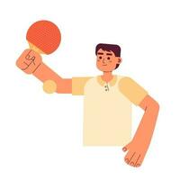 Ping pong player hitting ball with paddle semi flat colorful vector character. Playing table tennis. Editable half body person on white. Simple cartoon spot illustration for web graphic design