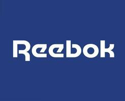 reebok marca logo símbolo nombre blanco ropa diseño icono resumen vector ilustración con azul antecedentes