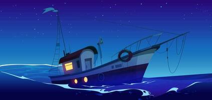 Fishing boat in sea or ocean at night vector