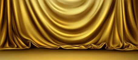 Realistic golden curtain background on stage vector