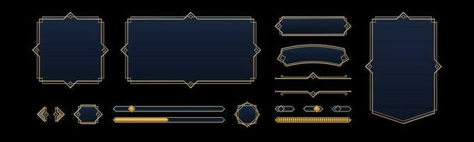 Game UI elements with gold frame in medieval style vector