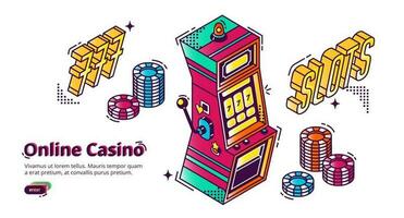 Online casino gambling house isometric landing, vector