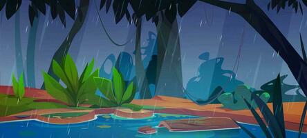 Swamp in jungle forest vector game background