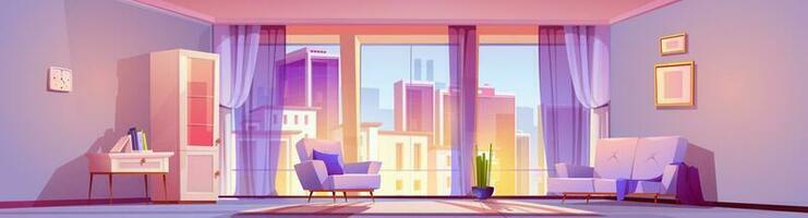 Living room interior with panoramic window vector