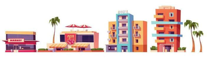 Miami city street hotel and resort buildings vector