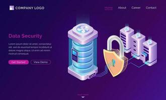 Cyber data security isometric landing page banner vector