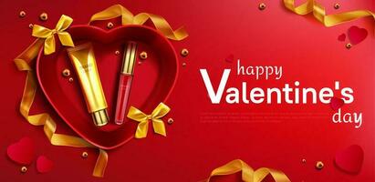 Cosmetic cream tube and lipstick for Valentine day vector