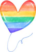 linda orgullo arco iris corazón forma globo dibujos animados mano dibujado acuarela png