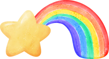 cute pride rainbow on star hand drawn watercolor png