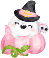 Cute Pink Ghost Halloween watercolor hand painted kawaii cartoon png