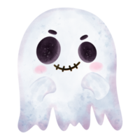 Cute and kawaii happy face halloween ghost cartoon character watercolor hand drawn png