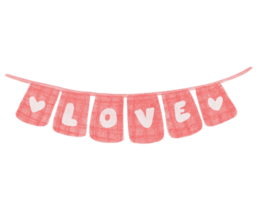 cute love banner square flag garland watercolour Valentine love sticker hand painting illustration png