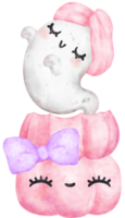 mignonne rose fantôme Halloween aquarelle main peint kawaii dessin animé png