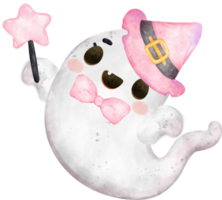 mignonne rose fantôme Halloween aquarelle main peint kawaii dessin animé png