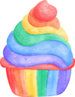 Cute pride rainbow cup cake sweet cartoon hand drawn watercolor png