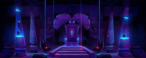 Futuristic dark throne room with neon blue light vector