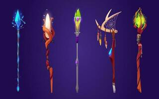 Cartoon set of magic power staffs vector