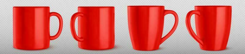 Realistic set of red mug mockups vector