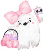 Cute Pink Ghost Halloween watercolor hand painted kawaii cartoon png