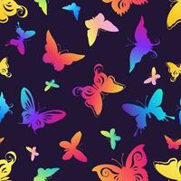 Seamless pattern with rainbow butterflies on a blue background. Pattern for fabrics, wrapping paper. vector