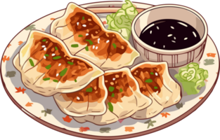 japanese food fried gyoza dumplings, hand drawn illustration png