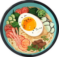 ramen noodle with big egg in bowl cartoon hand drawn illustration png