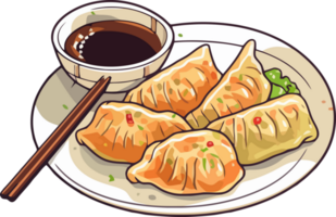 japansk mat gyoza klimpar, hand dragen illustration png