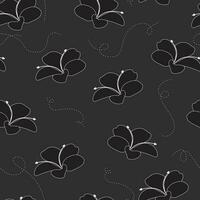 Black and white simple flowers seamless pattern on a black background vector