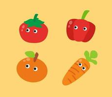 Hand drawn elements vegetables and fruit characters vector