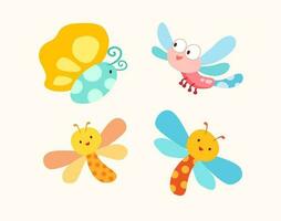 Dragonfly and butterfly elements collection vector