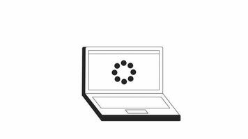 animiert bw Puffer auf Laptop Bildschirm. schwarz Weiß dünn Linie Symbol 4k Video Aufnahmen zum Netz Design. Computer Wird geladen isoliert monochromatisch eben Objekt Animation mit Alpha Kanal Transparenz