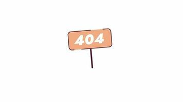 Animated sign on stick 404 error. Wooden signboard waving animation. Empty state 4K video concept footage with alpha channel transparency. Colorful page not found flash message for UI, UX web design