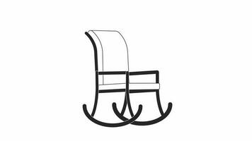 Animated bw rocking chair. Black white thin line icon 4K video footage for web design. Wooden porch chair swaying isolated monochromatic flat object animation with alpha channel transparency