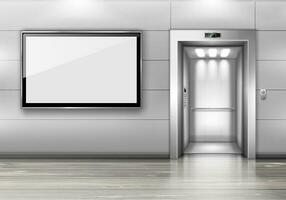 Realistic elevator with open door and TV screen vector