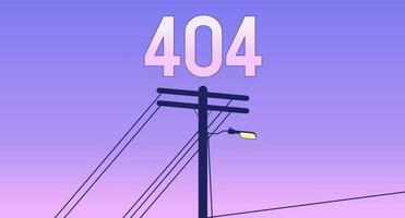 Telephone pole sunset error 404 flash message. City street sunset. Empty state ui design, lofi background. Page not found cartoon image. Vector flat illustration concept, synthwave aesthetics