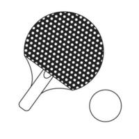 Ping pong paddle with ball monochrome flat vector object. Rubber racquet with pingpong ball. Editable black and white thin line icon. Simple cartoon clip art spot illustration for web graphic design