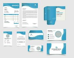 corporativo marca identidad modelo diseño. moderno papelería Bosquejo para un tienda con un moderno azul estructura. negocio estilo papelería y documentación. vector