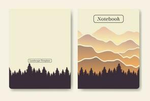 Abstract minimal mountain landscape notebook cover. Gradient mountains vector