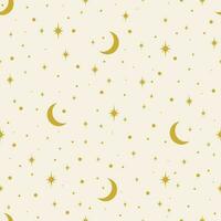 Aesthetic illustrations seamless pattern with celestial moon phases. Half moon and stars, mystic and simple collage shapes isolated on beige background vector