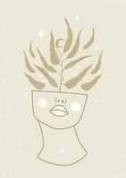 Aesthetic illustration of a woman head with abstract plant. vector