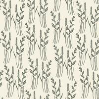 Meadow grass ink seamless pattern. Blooming botanical motifs scattered random. vector