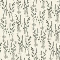 Meadow grass ink seamless pattern. Blooming botanical motifs scattered random. vector