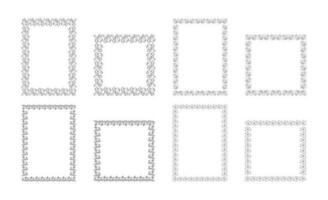 Retro elegant borders and filigree floral ornaments. Isolated vector illustration set. Template of decorative vintage frames, a4 and square size