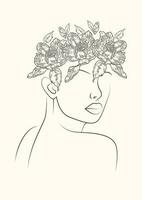 Faceless woman with peony wreath - beautiful female portrait vector