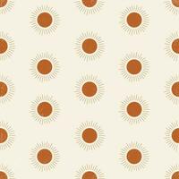 Hand drawn vector illustration seamless pattern with red sun. Mystic and simple collage