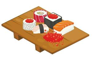 asiático comida colocar. Sushi rodar colocar. soja salsa. japonés comida concepto vector