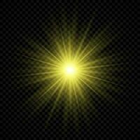 Light effect of lens flares. Yellow glowing lights starburst effects with sparkles vector